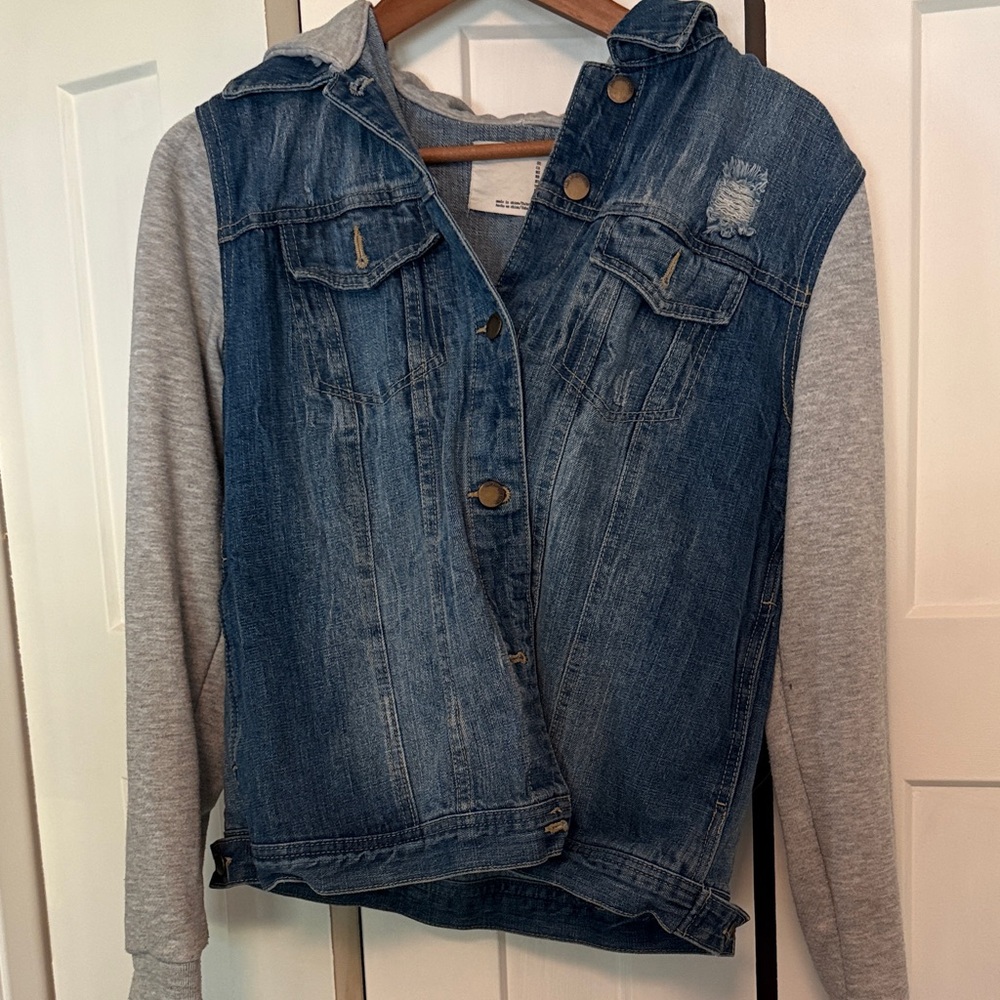 Life in Progress Blue Denim Jacket with Gray Hood